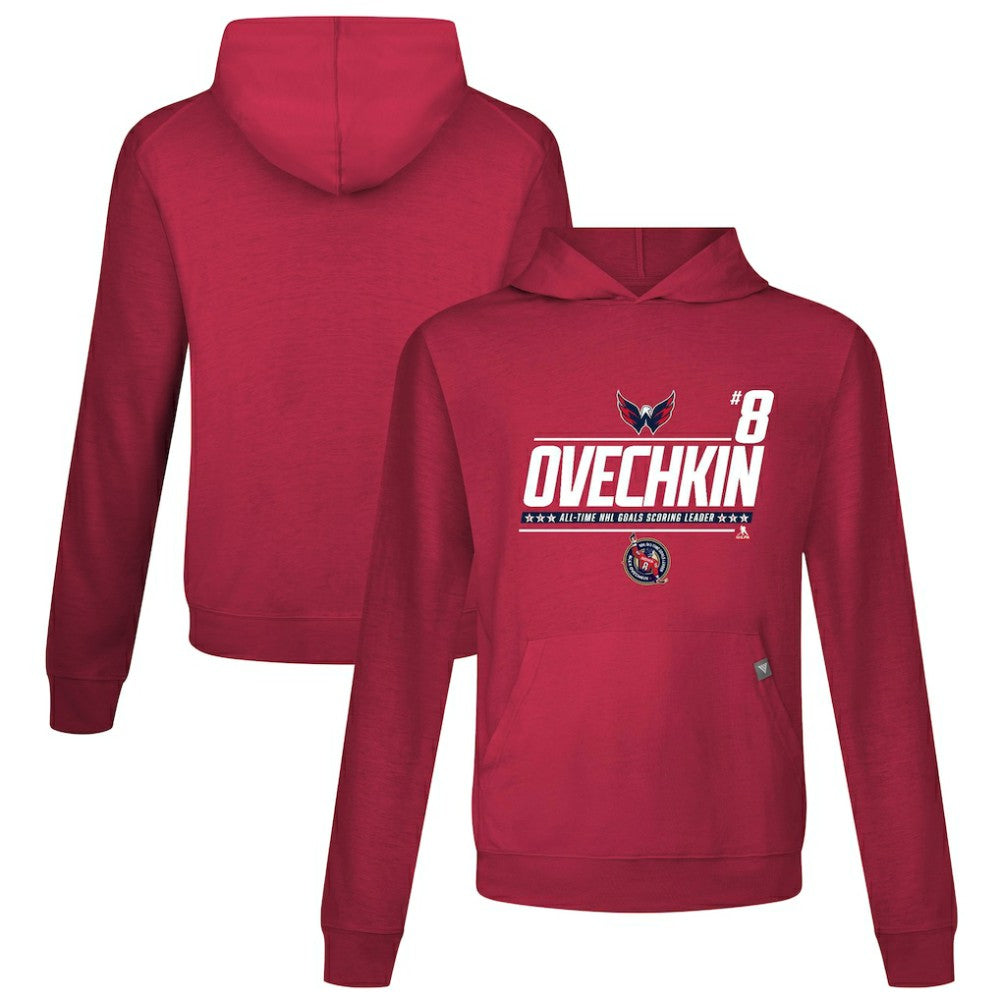 Alexander Ovechkin Washington Capitals Levelwear NHL All-Time Leading Goal Scorer Milestone Name & Number Relay Pullover Hoodie - Red - NHL 203056613