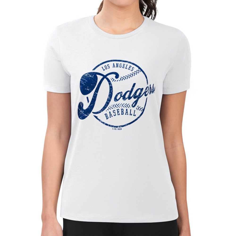 Los Angeles Dodgers G-III 4Her by Carl Banks Women's Super-Slim Fit Lightweight Distressed Baseball Team T-Shirt - White - MLB Lifestyle
