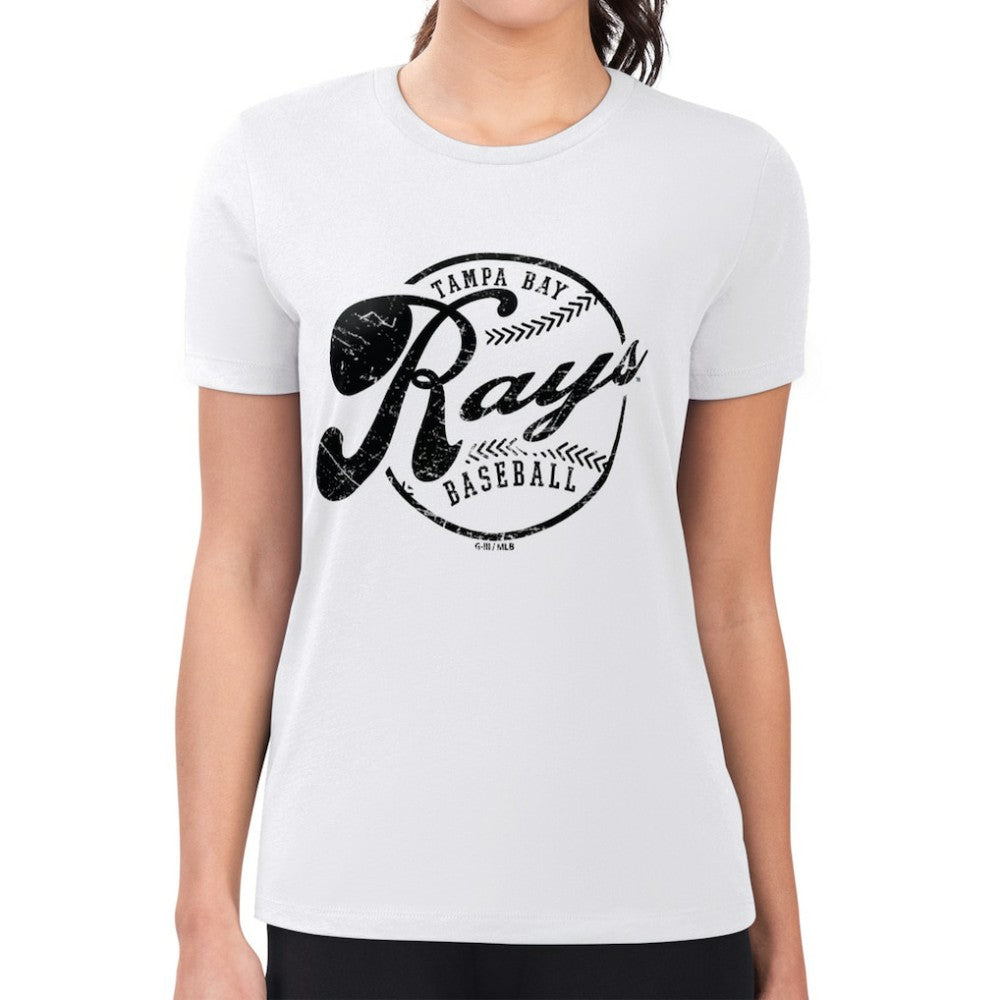 Tampa Bay Rays G-III 4Her by Carl Banks Women's Super-Slim Fit Lightweight Distressed Baseball Team T-Shirt - White - MLB Lifestyle