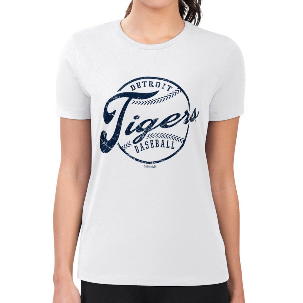 Detroit Tigers G-III 4Her by Carl Banks Women's Super-Slim Fit Lightweight Distressed Baseball Team T-Shirt - White - MLB Lifestyle