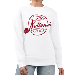Washington Nationals G-III 4Her by Carl Banks Women's Distressed Baseball Team Fleece Pullover Sweatshirt - White - MLB Online