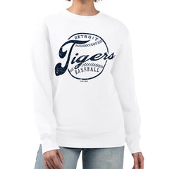 Detroit Tigers G-III 4Her by Carl Banks Women's Distressed Baseball Team Fleece Pullover Sweatshirt - White - MLB Sale