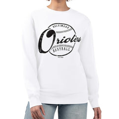 Baltimore Orioles G-III 4Her by Carl Banks Women's Distressed Baseball Team Fleece Pullover Sweatshirt - White - MLB Discount