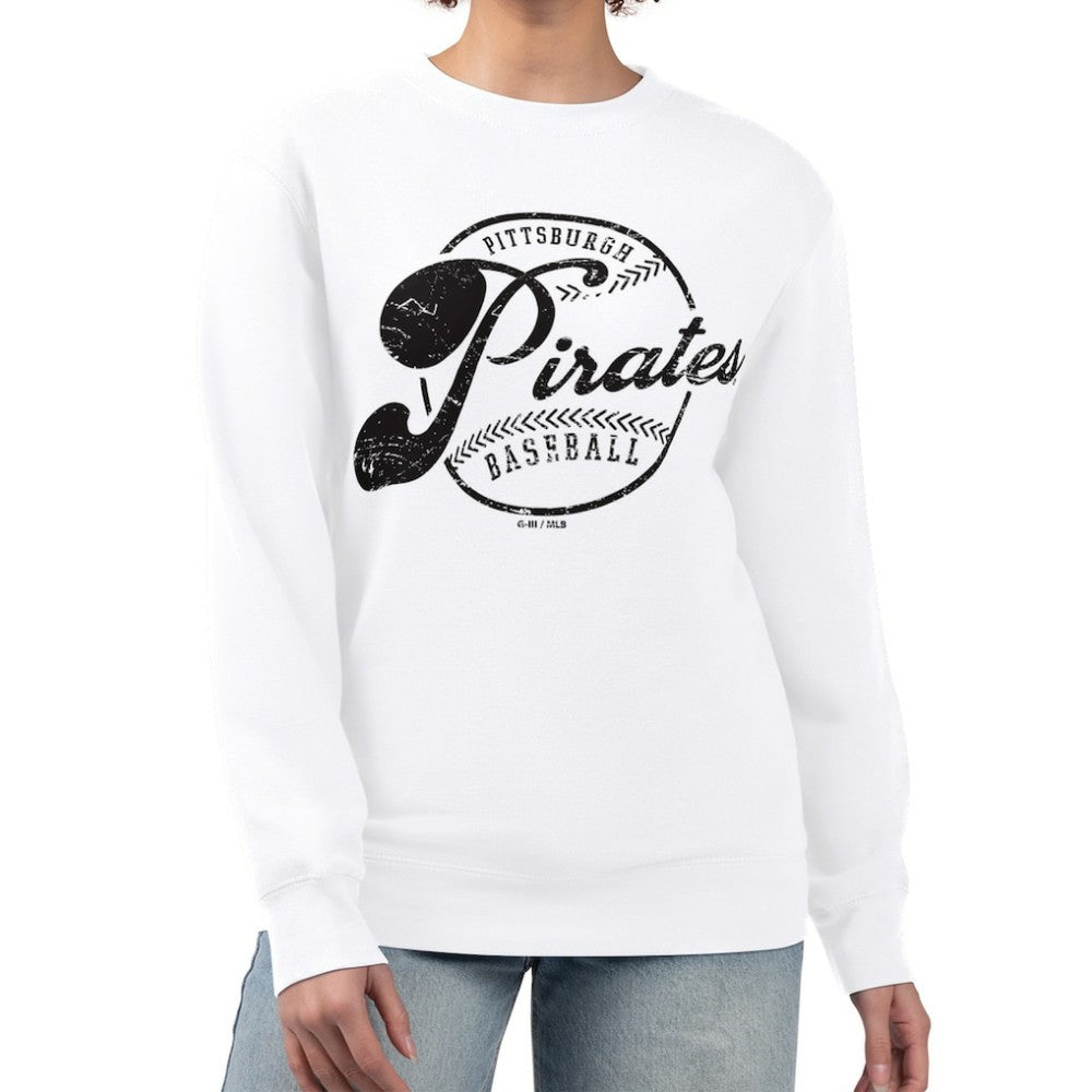 Pittsburgh Pirates G-III 4Her by Carl Banks Women's Distressed Baseball Team Fleece Pullover Sweatshirt - White - MLB Lifestyle