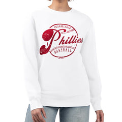 Philadelphia Phillies G-III 4Her by Carl Banks Women's Distressed Baseball Team Fleece Pullover Sweatshirt - White - MLB Online