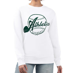 Athletics G-III 4Her by Carl Banks Women's Distressed Baseball Team Fleece Pullover Sweatshirt - White - MLB Sale