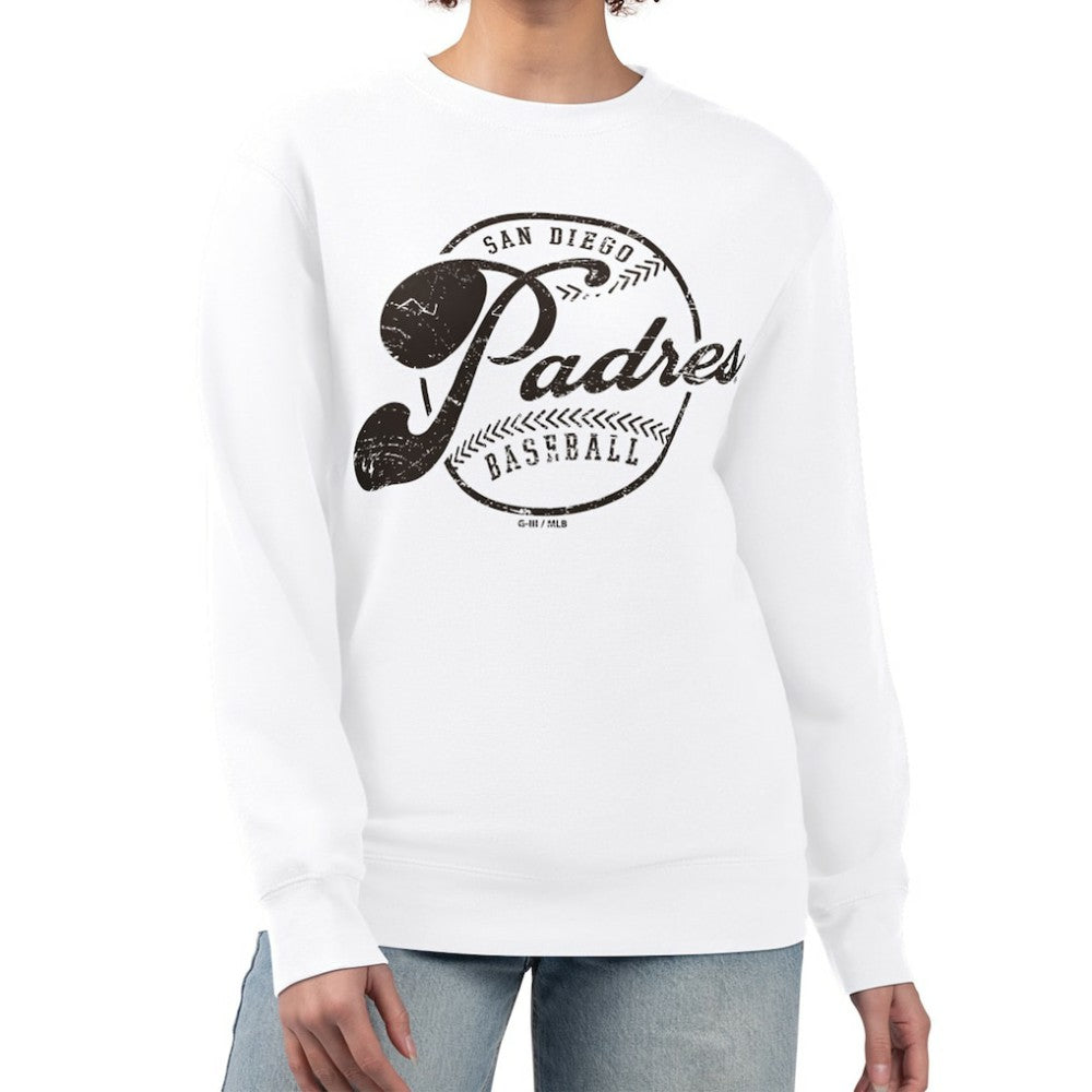 San Diego Padres G-III 4Her by Carl Banks Women's Distressed Baseball Team Fleece Pullover Sweatshirt - White - MLB Online