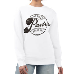 San Diego Padres G-III 4Her by Carl Banks Women's Distressed Baseball Team Fleece Pullover Sweatshirt - White - MLB Online