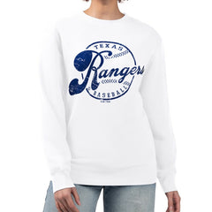 Texas Rangers G-III 4Her by Carl Banks Women's Distressed Baseball Team Fleece Pullover Sweatshirt - White - MLB Online
