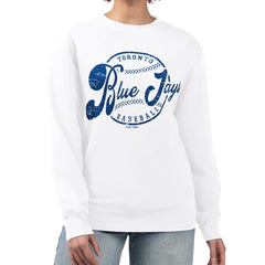 Toronto Blue Jays G-III 4Her by Carl Banks Women's Distressed Baseball Team Fleece Pullover Sweatshirt - White - MLB Lifestyle