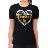 San Diego Padres G-III 4Her by Carl Banks Women's Super-Slim Fit Lightweight Double Heart T-Shirt - Black - MLB Lifestyle