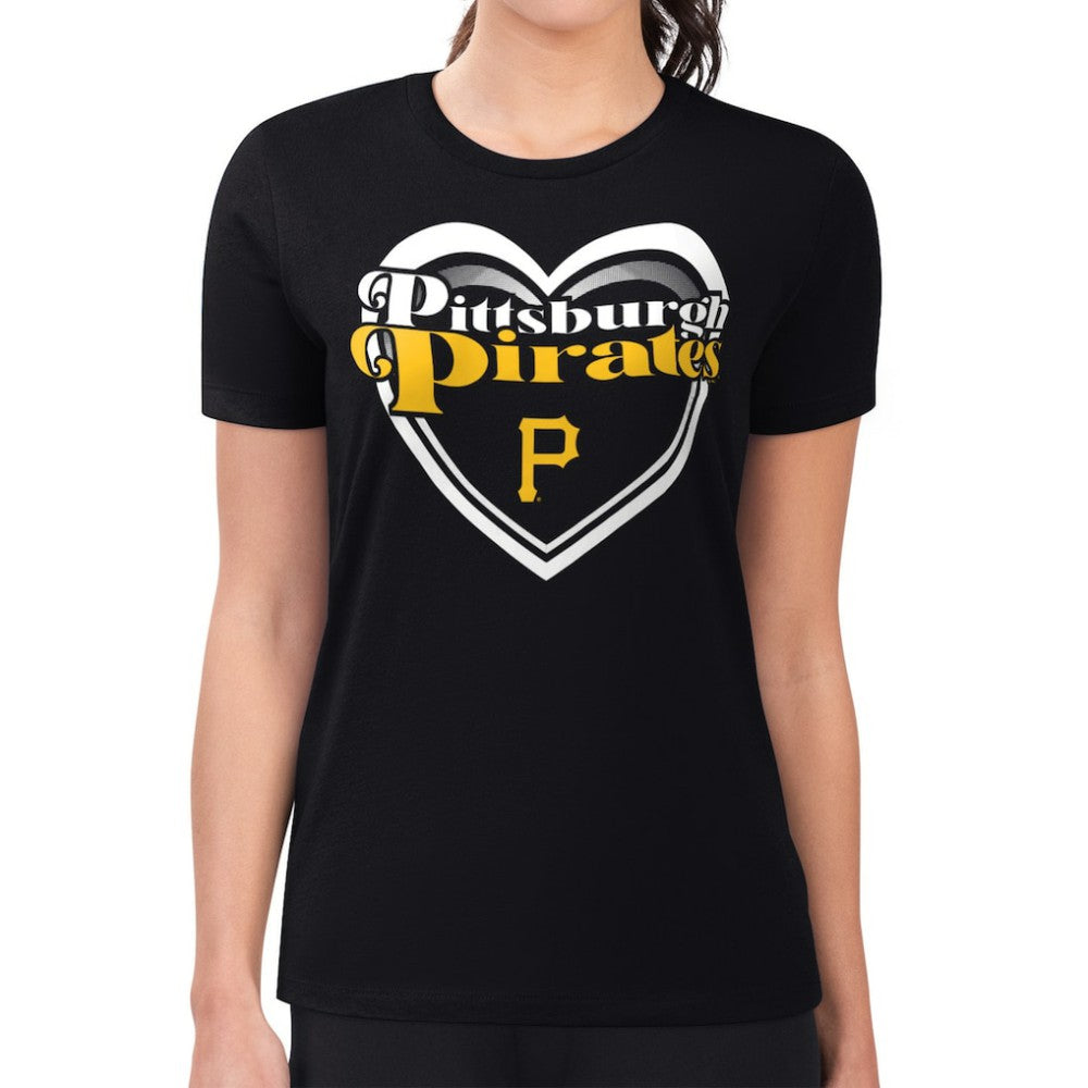 Pittsburgh Pirates G-III 4Her by Carl Banks Women's Super-Slim Fit Lightweight Double Heart T-Shirt - Black - MLB on Sale