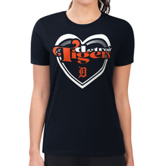 Detroit Tigers G-III 4Her by Carl Banks Women's Super-Slim Fit Lightweight Double Heart T-Shirt - Navy - MLB Lifestyle
