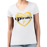 Pittsburgh Pirates G-III 4Her by Carl Banks Women's Super-Slim Fit Lightweight Double Heart V-Neck T-Shirt - White - MLB Lifestyle