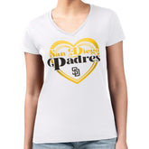 San Diego Padres G-III 4Her by Carl Banks Women's Super-Slim Fit Lightweight Double Heart V-Neck T-Shirt - White - MLB Lifestyle