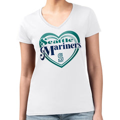 Seattle Mariners G-III 4Her by Carl Banks Women's Super-Slim Fit Lightweight Double Heart V-Neck T-Shirt - White - MLB Online