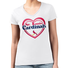 St. Louis Cardinals G-III 4Her by Carl Banks Women's Super-Slim Fit Lightweight Double Heart V-Neck T-Shirt - White - MLB Discount