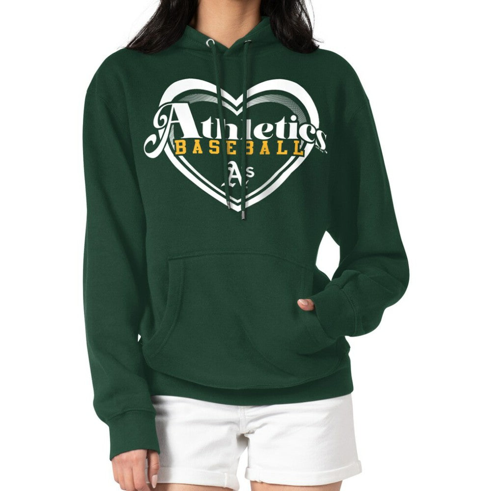 Athletics G-III 4Her by Carl Banks Women's Double Heart Fleece Pullover Hoodie - Green - MLB Sale