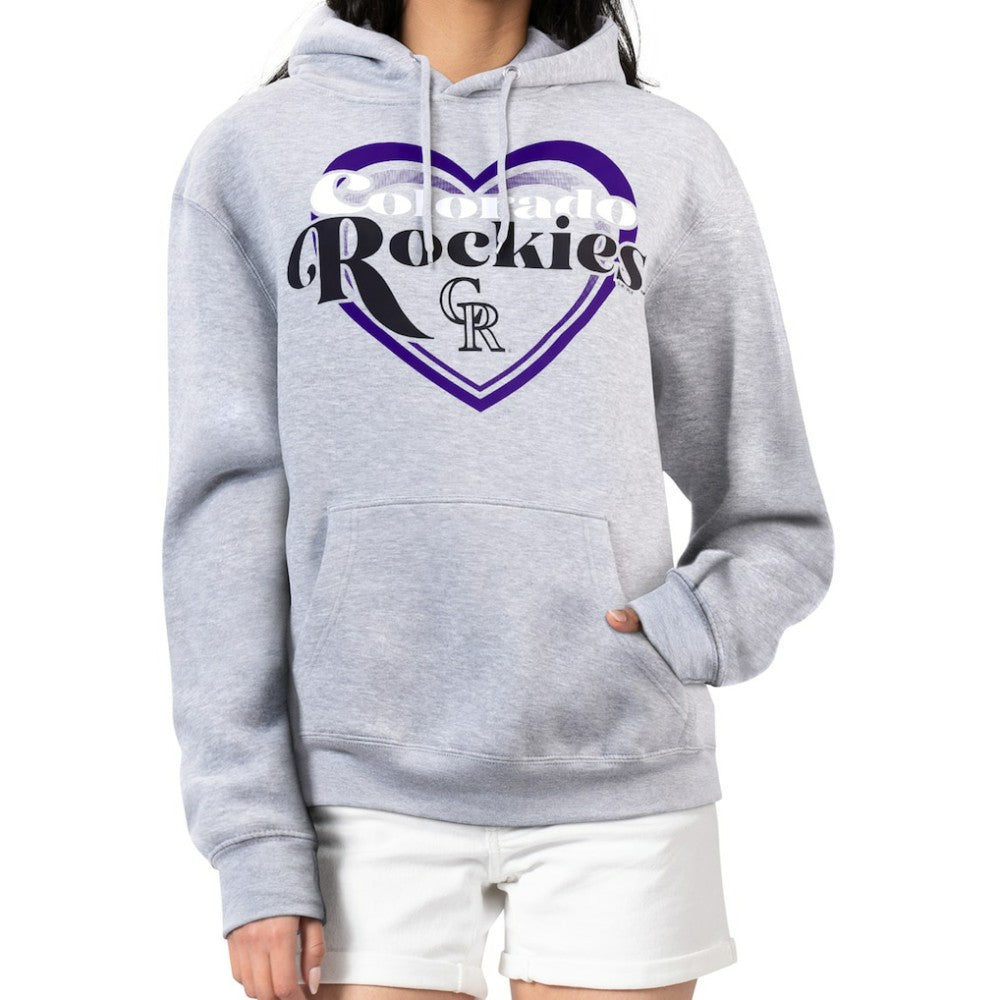 Colorado Rockies G-III 4Her by Carl Banks Women's Double Heart Fleece Pullover Hoodie - Gray - MLB Sale