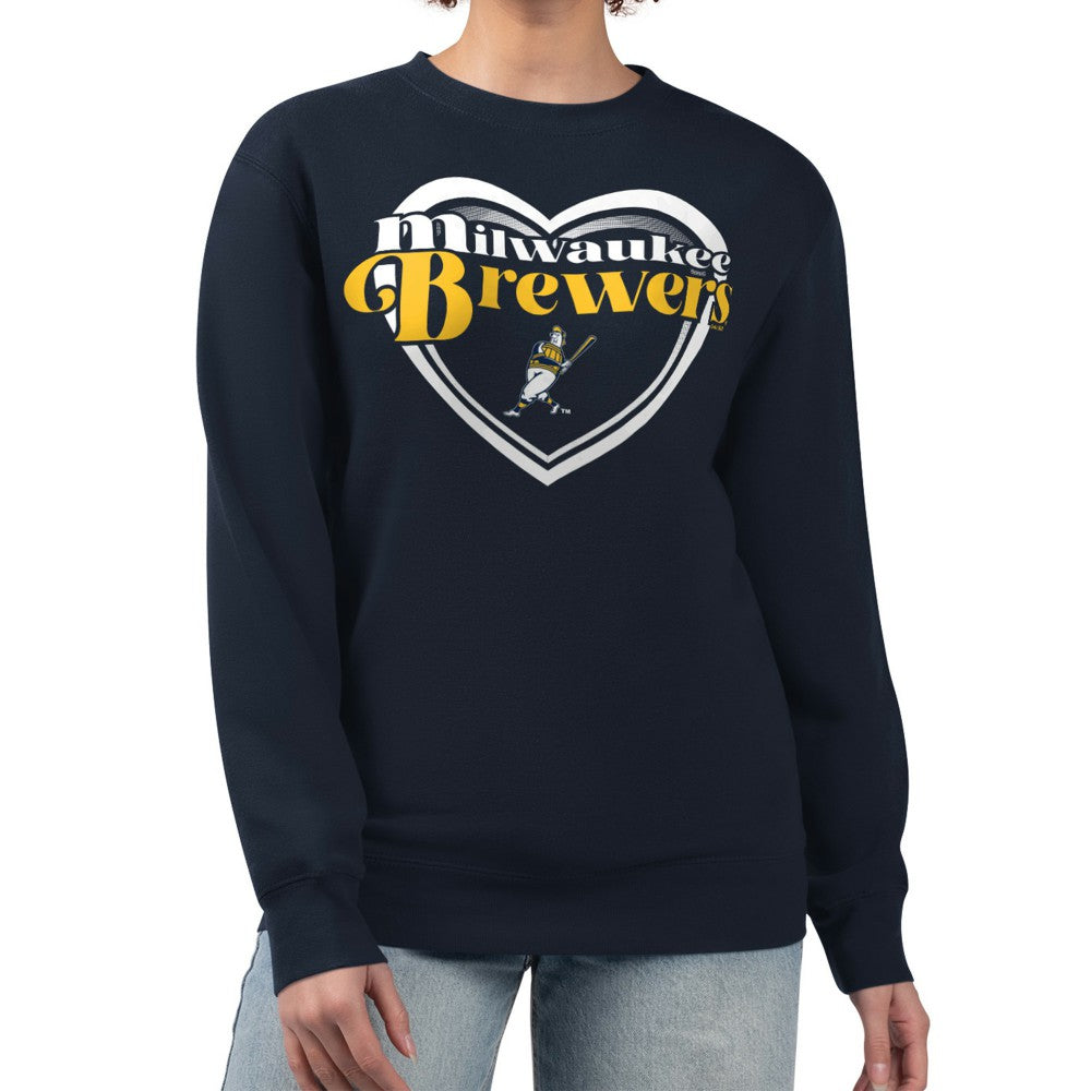 Milwaukee Brewers G-III 4Her by Carl Banks Women's Double Heart Fleece Pullover Sweatshirt - Navy - MLB Discount