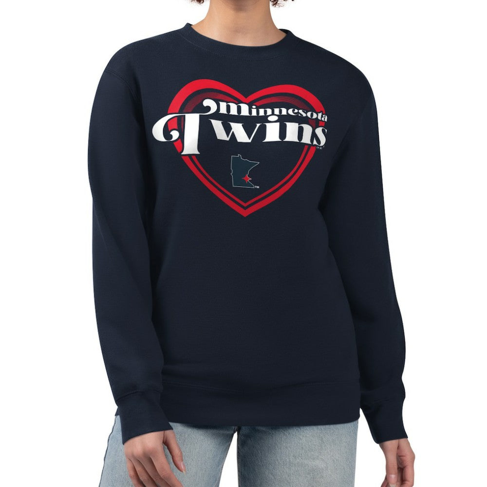 Minnesota Twins G-III 4Her by Carl Banks Women's Double Heart Fleece Pullover Sweatshirt - Navy - MLB Sale