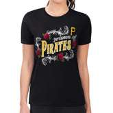 Pittsburgh Pirates G-III 4Her by Carl Banks Women's Super-Slim Fit Lightweight Retro Roses T-Shirt - Black - MLB Lifestyle