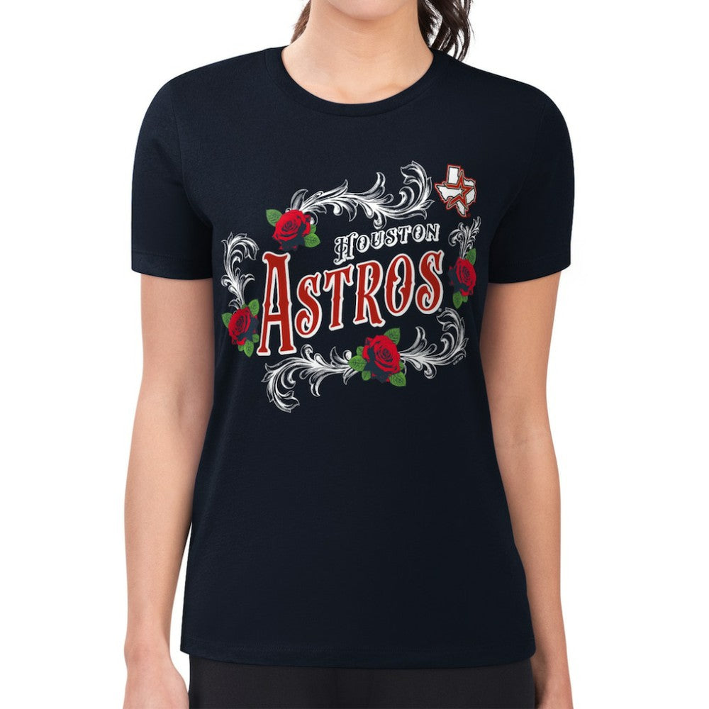 Houston Astros G-III 4Her by Carl Banks Women's Super-Slim Fit Lightweight Retro Roses T-Shirt - Navy - MLB Sale