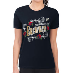 Milwaukee Brewers G-III 4Her by Carl Banks Women's Super-Slim Fit Lightweight Retro Roses T-Shirt - Navy - MLB Online