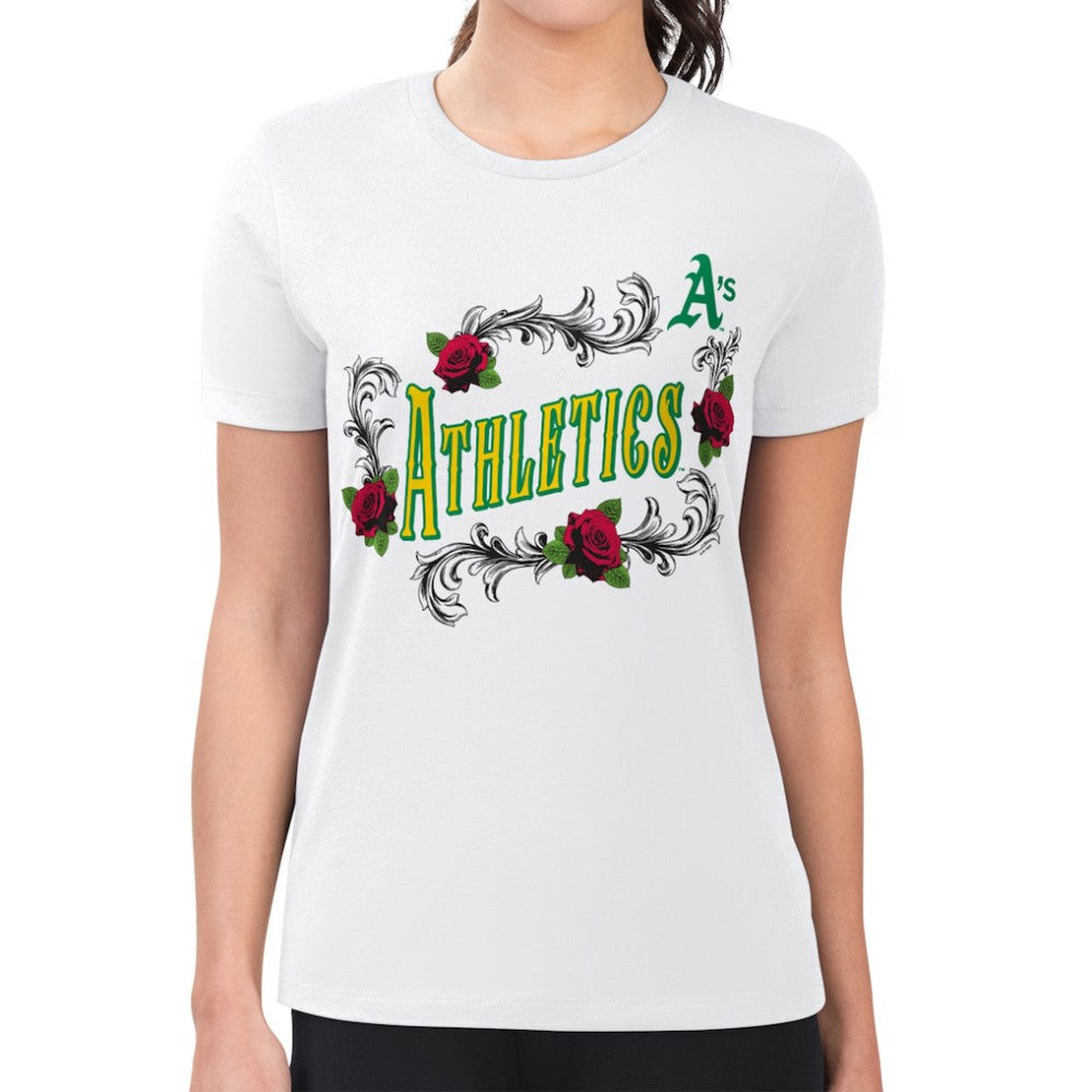 Athletics G-III 4Her by Carl Banks Women's Super-Slim Fit Lightweight Retro Roses T-Shirt - White - MLB on Sale