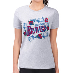 Atlanta Braves G-III 4Her by Carl Banks Women's Super-Slim Fit Lightweight Retro Roses T-Shirt - Gray - MLB Lifestyle