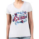 Chicago Cubs G-III 4Her by Carl Banks Women's Super-Slim Fit Lightweight Retro Roses V-Neck T-Shirt - White - MLB Lifestyle