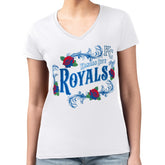 Kansas City Royals G-III 4Her by Carl Banks Women's Super-Slim Fit Lightweight Retro Roses V-Neck T-Shirt - White - MLB Sale