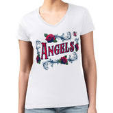 Los Angeles Angels G-III 4Her by Carl Banks Women's Super-Slim Fit Lightweight Retro Roses V-Neck T-Shirt - White - MLB Online