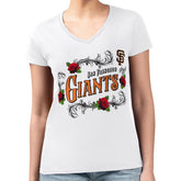 San Francisco Giants G-III 4Her by Carl Banks Women's Super-Slim Fit Lightweight Retro Roses V-Neck T-Shirt - White - MLB Discount