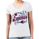 St. Louis Cardinals G-III 4Her by Carl Banks Women's Super-Slim Fit Lightweight Retro Roses V-Neck T-Shirt - White - MLB Sale