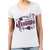 Texas Rangers G-III 4Her by Carl Banks Women's Super-Slim Fit Lightweight Retro Roses V-Neck T-Shirt - White - MLB on Sale