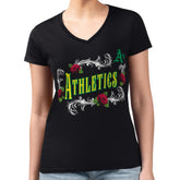 Athletics G-III 4Her by Carl Banks Women's Super-Slim Fit Lightweight Retro Roses V-Neck T-Shirt - Black - MLB Discount