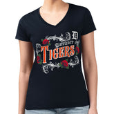 Detroit Tigers G-III 4Her by Carl Banks Women's Super-Slim Fit Lightweight Retro Roses V-Neck T-Shirt - Navy - MLB Online