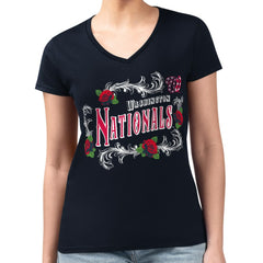 Washington Nationals G-III 4Her by Carl Banks Women's Super-Slim Fit Lightweight Retro Roses V-Neck T-Shirt - Navy - MLB Sale