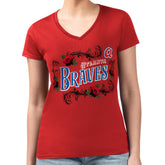 Atlanta Braves G-III 4Her by Carl Banks Women's Super-Slim Fit Lightweight Retro Roses V-Neck T-Shirt - Red - MLB Online