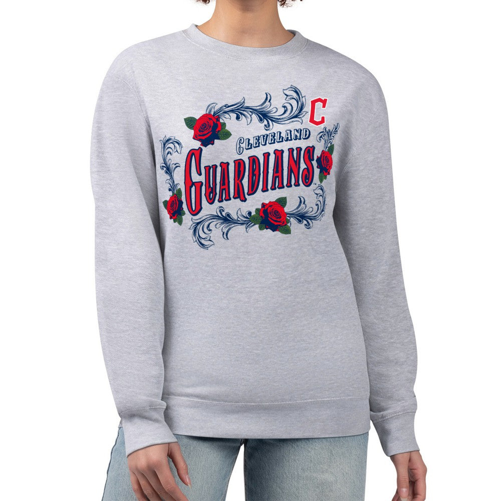 Cleveland Guardians G-III 4Her by Carl Banks Women's Retro Roses Fleece Pullover Sweatshirt - Gray - MLB Discount