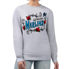 Miami Marlins G-III 4Her by Carl Banks Women's Retro Roses Fleece Pullover Sweatshirt - Gray - MLB Discount