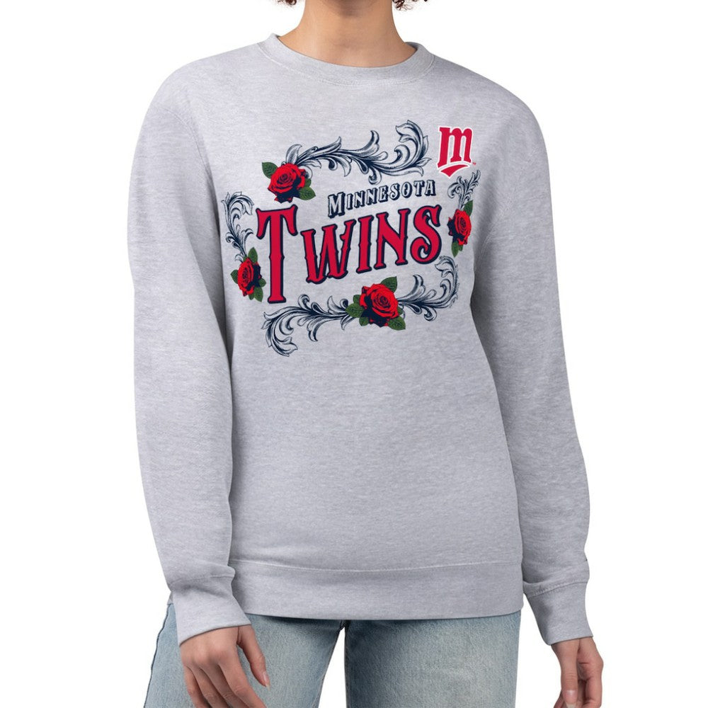 Minnesota Twins G-III 4Her by Carl Banks Women's Retro Roses Fleece Pullover Sweatshirt - Gray - MLB Sale