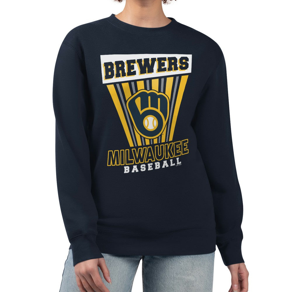 Milwaukee Brewers Starter Women's Poster Print Pullover Sweatshirt - Navy - MLB on Sale