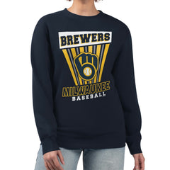 Milwaukee Brewers Starter Women's Poster Print Pullover Sweatshirt - Navy - MLB on Sale