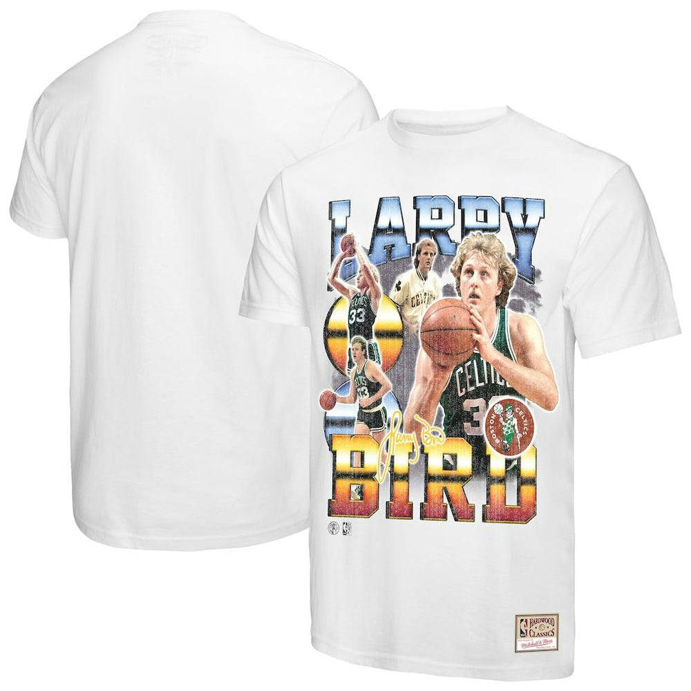 Larry Bird Boston Celtics Commemorative Collage T-Shirt White | Mitchell & Ness discount