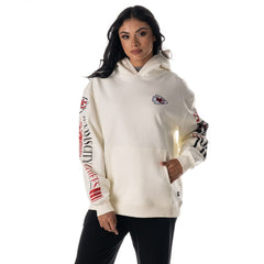 Kansas City Chiefs The Wild Collective Unisex Stacked Graphic Sleeve Fleece Hoodie Cream