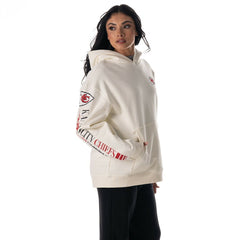 Kansas City Chiefs The Wild Collective Unisex Stacked Graphic Sleeve Fleece Hoodie Cream