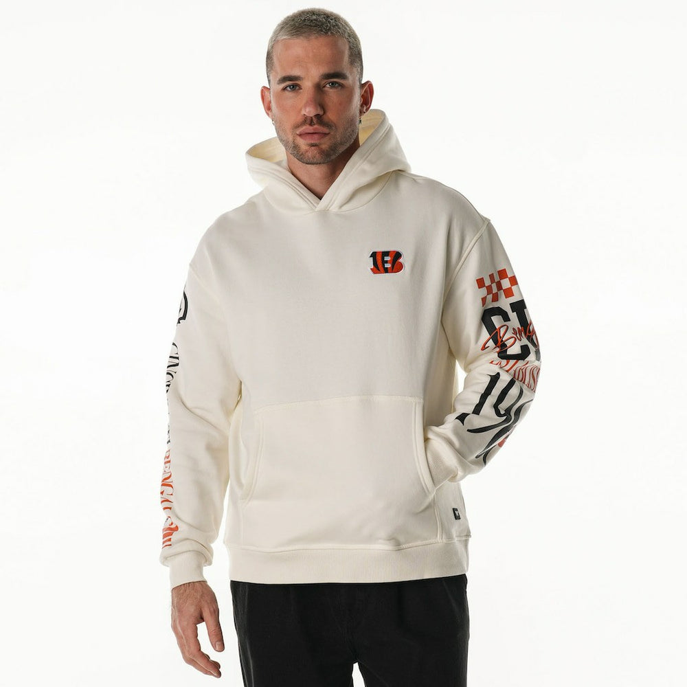 Cincinnati Bengals The Wild Collective Unisex Stacked Graphic Sleeve Fleece Hoodie Cream