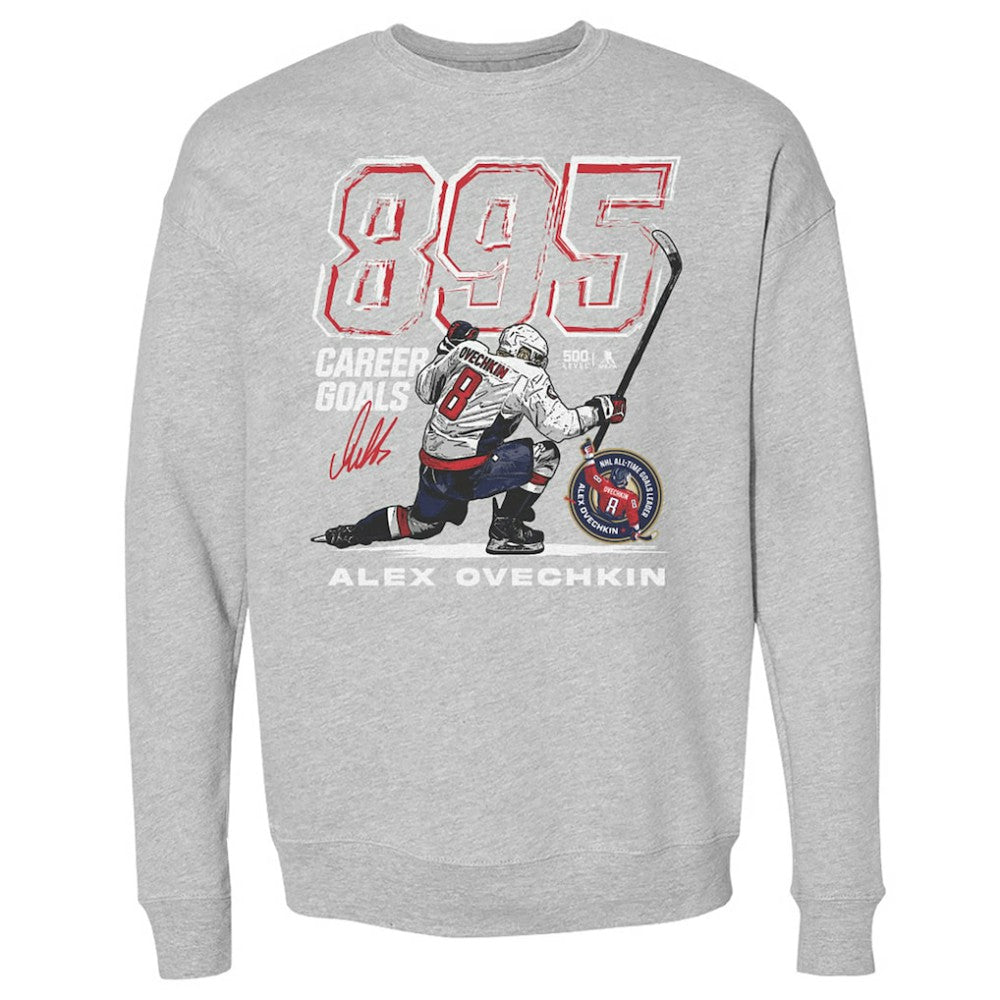 Alexander Ovechkin Washington Capitals 500 Level NHL All-Time Leading Goal Scorer Grunge Pullover Sweatshirt - Heather Gray - NHL 203089730